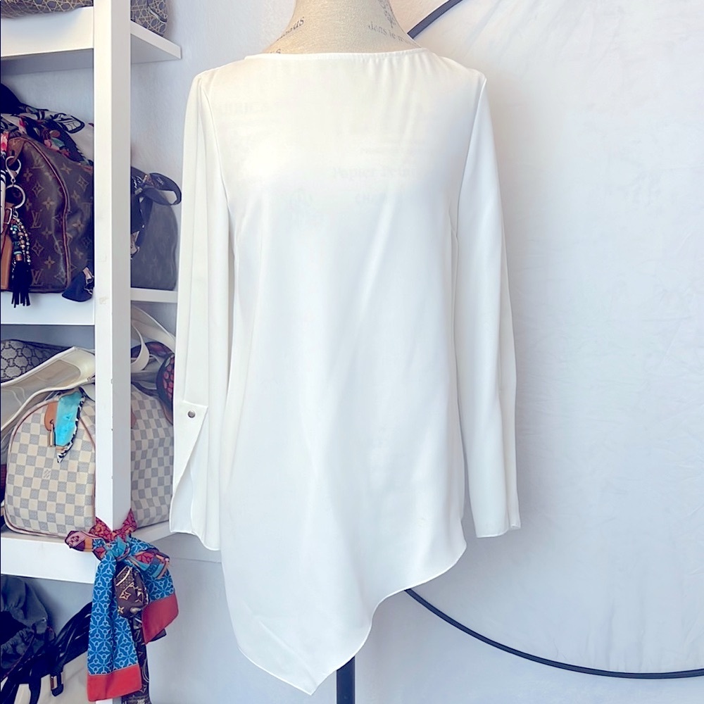 Zara Asymmetrical Blouse Long Sleeve White / Bone Sz. S Light black label